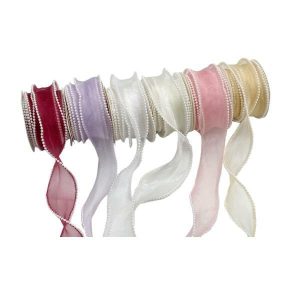 Curling Ribbon | Faux Pearl Edge Organza Ribbon – 4Cm X 200Cm Curling Ribbon Curling Ribbon