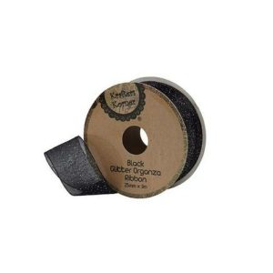 Curling Ribbon | Glitter Organza Black Ribbon – 25Mm X 3M Curling Ribbon Black