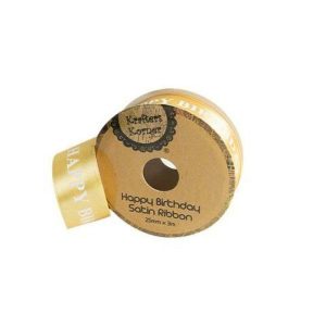 Curling Ribbon | Satin Gold Happy Birthday Ribbon – 25Mm X 3M Curling Ribbon Curling Ribbon