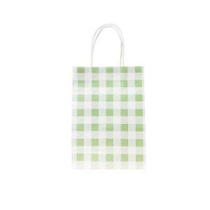 Gift Bags | 10 Pack Green Gingham Paper Bag – 15Cm X 8Cm X 12Cm Gift Bags Gift Bags