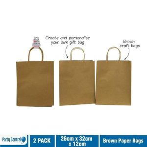 Gift Bags | 2 Pack Brown Craft Paper Bags – 25.4Cm X 33Cm X 12.7Cm Gift Bags Brown