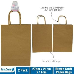 Gift Bags | 2 Pack Brown Craft Paper Bags – 27Cm X 21Cm X 11Cm Gift Bags Brown