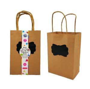 Gift Bags | 3 Pack Diy Natural Kraft Gift Bags With Blackboard Stickers Gift Bags Black