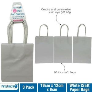 Gift Bags | 3 Pack White Craft Paper Bags – 16Cm X 12Cm X 6Cm Gift Bags Gift Bags