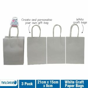 Gift Bags | 3 Pack White Craft Paper Bags – 21Cm X 15Cm X 8Cm Gift Bags Gift Bags