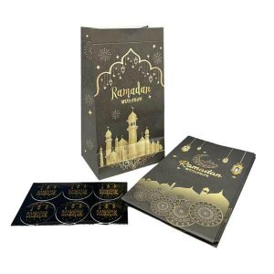 Gift Bags | 6 Pack Black & Gold Ramadan Mubarak Gift Bags With Stickers – 22Cm X 12Cm X 8Cm Gift Bags Gift Bags