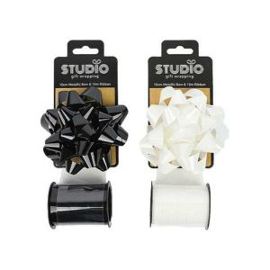 Gift Bows | Black/White Bow & Ribbon Set – 10Cm X 10M Gift Bows Gift Bows