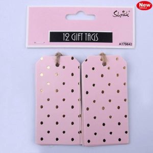 Gift Tags | 12 Pack Pink & Gold Dotty Gift Tags Gift Tags Gift Tags