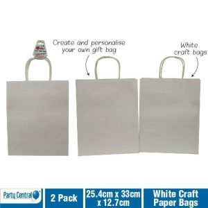 Gift Bags | 2 Pack White Craft Paper Bags – 25.4Cm X 33Cm X 12.7Cm Gift Bags Gift Bags