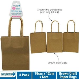 Gift Bags | 3 Pack Brown Craft Paper Bags – 16Cm X 12Cm X 6Cm Gift Bags Brown